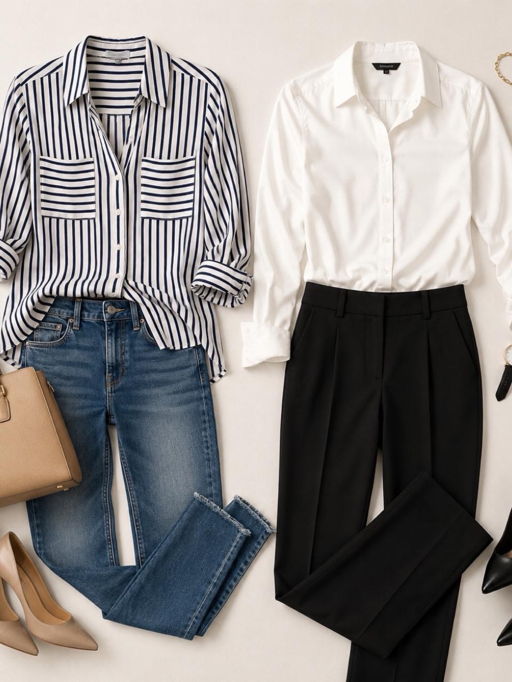 Express Portofino Shirt Bundle Women’s Medium | White & Navy Stripe Blouses